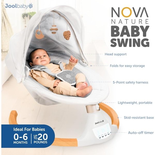Nova Nature - Columpio para bebés para recién nacidos, juguetes de madera natural, columpio eléctrico motorizado para bebés, música Bluetooth - Jool Baby - Image 8