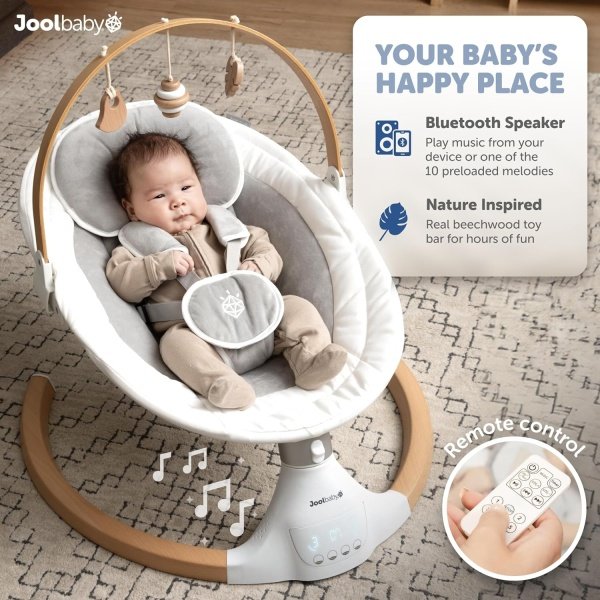 Nova Nature - Columpio para bebés para recién nacidos, juguetes de madera natural, columpio eléctrico motorizado para bebés, música Bluetooth - Jool Baby - Image 10