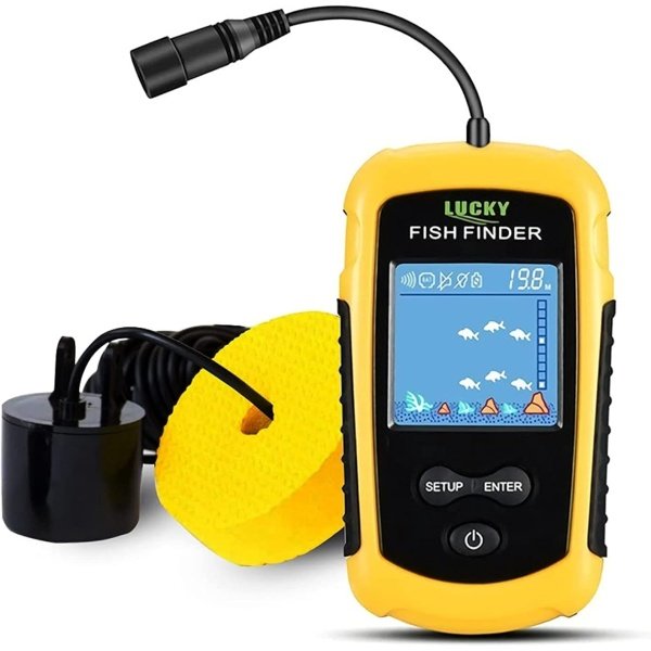 LUCKY Kayak Portable Fish Depth Finder Water Handheld Fish Finder Sonar Castable Kayak Boat Fishfinder Transducer Fishing LCD Display FFC1108
