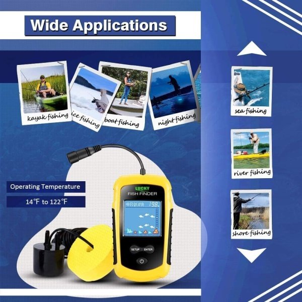 LUCKY Kayak Portable Fish Depth Finder Water Handheld Fish Finder Sonar Castable Kayak Boat Fishfinder Transducer Fishing LCD Display FFC1108 - Image 5