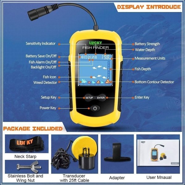 LUCKY Kayak Portable Fish Depth Finder Water Handheld Fish Finder Sonar Castable Kayak Boat Fishfinder Transducer Fishing LCD Display FFC1108 - Image 7