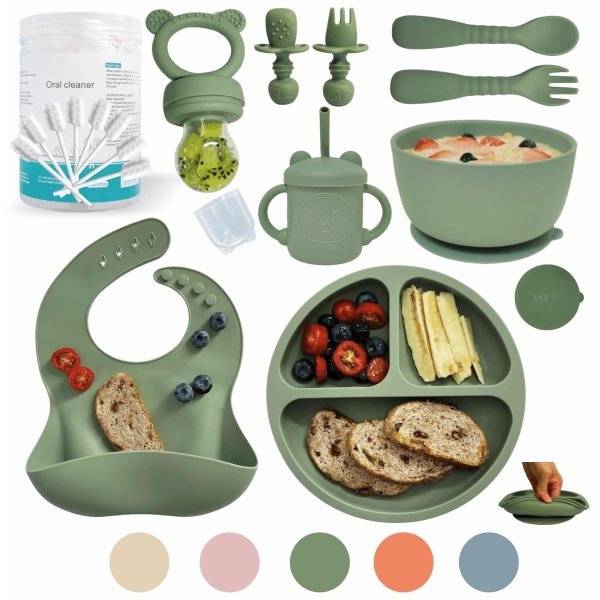 Suministros de destete LED para bebés, juego de alimentación de silicona para bebés, incluye ventosas y platos, utensilios para bebés, cucharas y tenedores, taza para niños pequeños, juego de