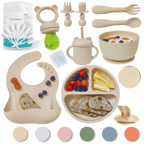 Suministros de destete LED para bebés, juego de alimentación de silicona para bebés, incluye ventosas y platos, utensilios para bebés, cucharas y tenedores, taza para niños pequeños, juego de - Imagen 7