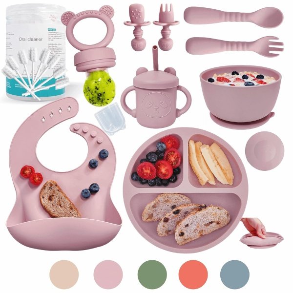 Suministros de destete LED para bebés, juego de alimentación de silicona para bebés, incluye ventosas y platos, utensilios para bebés, cucharas y tenedores, taza para niños pequeños, juego de - Imagen 13