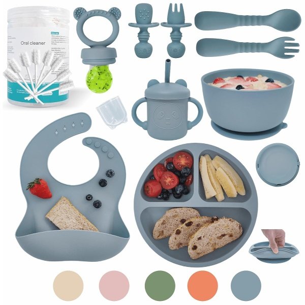Suministros de destete LED para bebés, juego de alimentación de silicona para bebés, incluye ventosas y platos, utensilios para bebés, cucharas y tenedores, taza para niños pequeños, juego de - Imagen 17