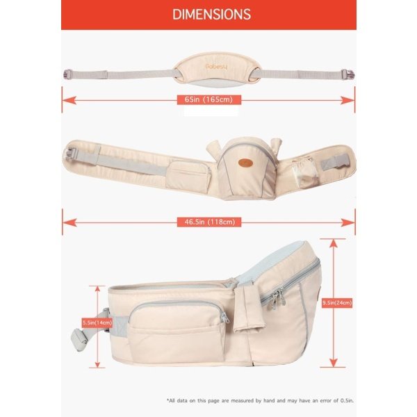 Asiento de cadera para bebé, taburete de cintura para bebé con correa ajustable, bolsillo con hebilla y bolsillo interior suave (gris oscuro) - Image 9