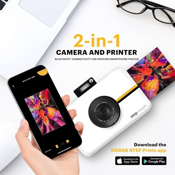 Kodak Step Touch | Cámara digital de 13 MP e impresora instantánea con pantalla táctil LCD de 3.5, video HD de 1080p - Suite de edición, Bluetooth y tecnología Zink Zero Ink | Blanco - Imagen 2