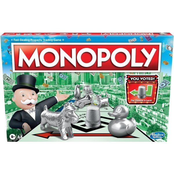 Monopoly Juego, juegos de mesa familiares para 2 a 6 jugadores y niños de 8 años en adelante, incluye 8 fichas (edición de token vote)