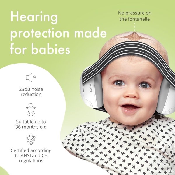 Alpine Muffy - Protección de oídos para bebés y niños pequeños de hasta 36 meses, certificado CE y ANSI, orejeras con reducción de ruido, cómodos auriculares para bebés contra daños auditivos y - Image 2