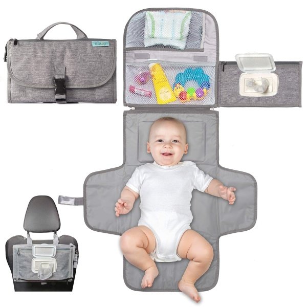 Kopi Baby - Cambiador portátil de pañales para niñas y niños recién nacidos, cambiador de bebé con bolsillo para toallitas inteligentes, kit de cambiador de viaje impermeable, regalo de bebé