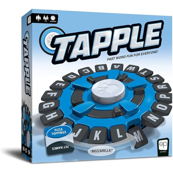 USAOPOLY TAPPLE® Juego de palabras | Juego de mesa familiar de ritmo rápido | Elige una categoría y carrera contra el temporizador para ser el último jugador | Juego de aprendizaje ideal para todas