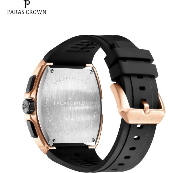 Paras Crown Relojes para hombre, Tonneau 5ATM, impermeable, de cuarzo, cronógrafo, analógico, de cuarzo, analógico, reloj de pulsera para hombre, caja de acero inoxidable - Image 2