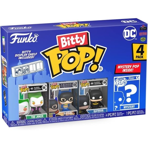 Funko Bitty Pop! DC Mini juguetes coleccionables - Paquete de 4 figuras de Joker, Batgirl, Batman y Mystery Chase (los estilos pueden variar)