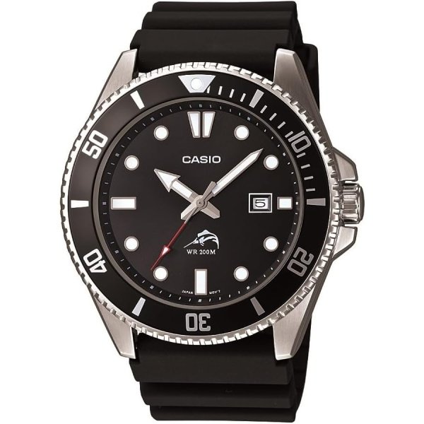 Casio Serie MDV106 | Reloj analógico unisex | WR 200M | Caja de acero inoxidable | Banda de resina | Análogo de 2 manecillas (HR, Min, SEC) | Indicación de la fecha | Corona atornillada/Fondo de caja
