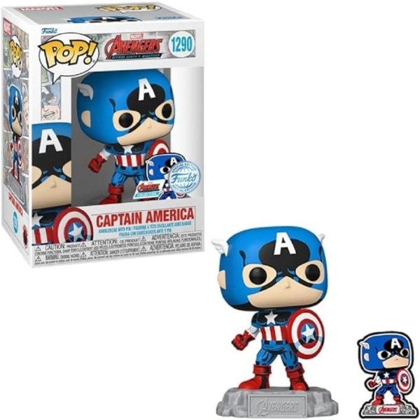 Funko Pop! & Pin: Los Vengadores: Los héroes más poderosos de la Tierra - 60 Aniversario, Capitán América con Pin, Exclusivo de Amazon