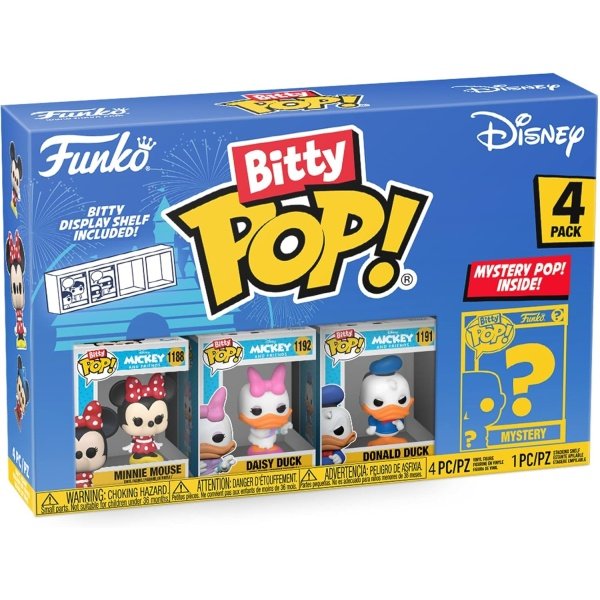 Funko Bitty Pop! Mini juguetes coleccionables de Disney, paquete de 4 – Minnie Mouse, Duck, pato Donald y figura de persecución misteriosa (los estilos pueden variar)