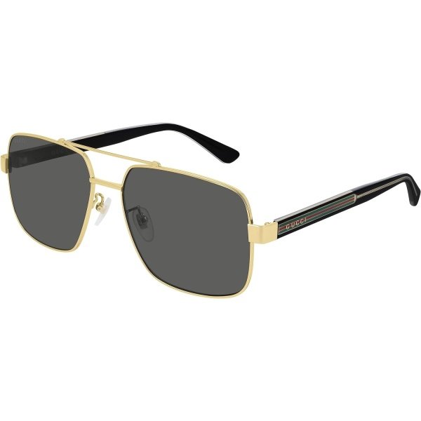 Gucci Gafas de sol piloto aviador con protección UV para hombre, color dorado, 2.362 in, Dorado, gris, cristal