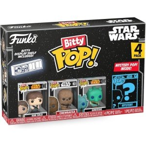 Funko Bitty Pop! Star Wars Mini juguetes coleccionables - Paquete de 4 figuras de Han Solo, Chewbacca, Greedo y Mystery Chase (los estilos pueden variar)