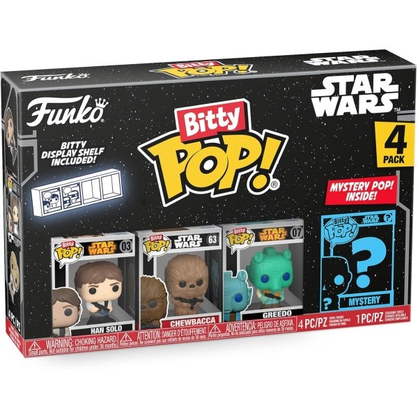 Funko Bitty Pop! Star Wars Mini juguetes coleccionables - Paquete de 4 figuras de Han Solo, Chewbacca, Greedo y Mystery Chase (los estilos pueden variar)
