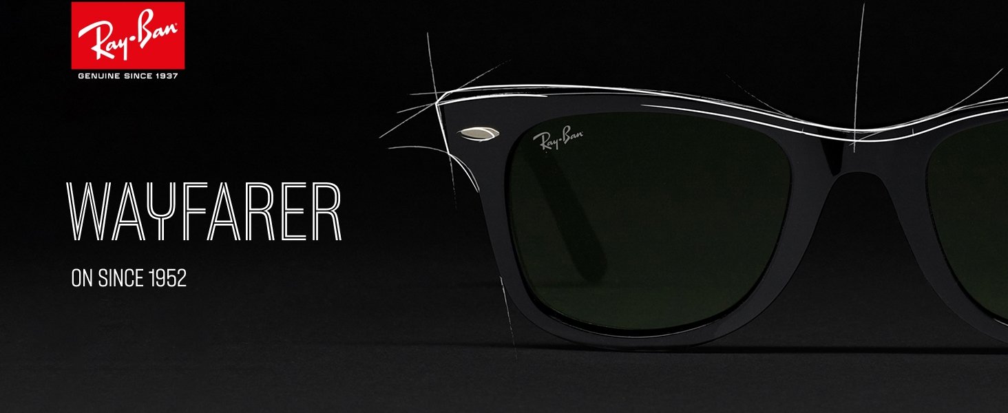 Ray-Ban Wayfarer on black background with text