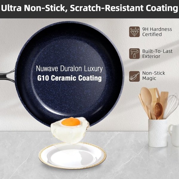 Nuwave Lux - Juego de utensilios de cocina ligeros forjados de 13 piezas, sin PFAS, revestimiento de cerámica saludable G10 Duralon, ultra antiadherente, asas que se mantienen frescas, funciona en - Image 2