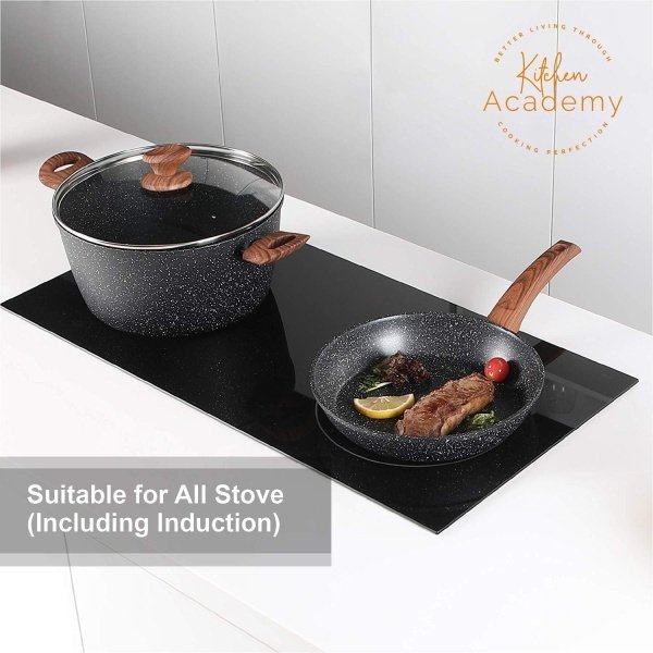 Kitchen Academy - Juego de utensilios de cocina de inducción, 12 piezas, juego de ollas y sartenes antiadherentes color negro granito - Image 3