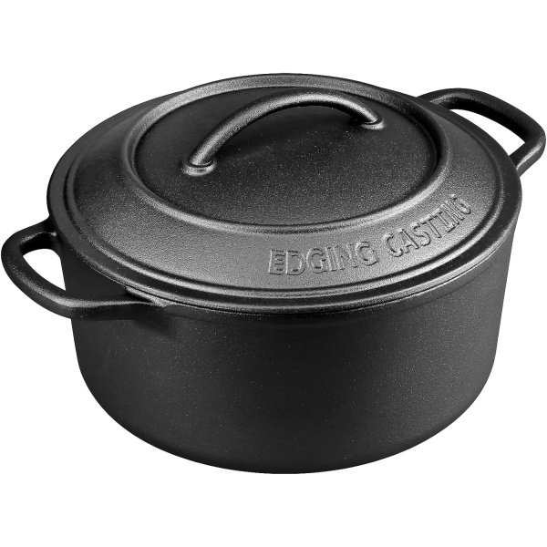Olla holandesa de hierro fundido pre-sazonado con tapa de doble asa, redonda de 5 cuartos de galón, color negro - Image 2