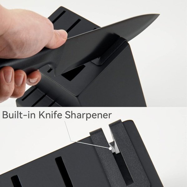 Juego de cuchillos de cocina con bloque, 15 piezas con bloque autoafilable, apto para lavavajillas, mango antideslizante, color negro - Image 3