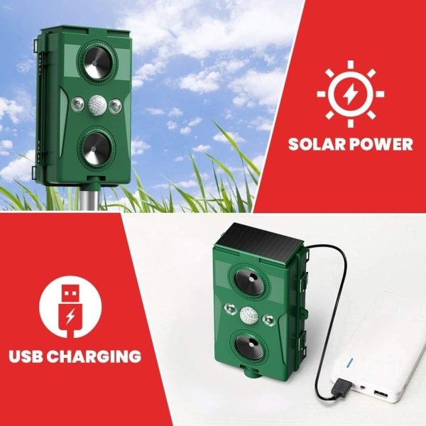 Repelente ultrasónico de plagas: sensor de movimiento, repelente de gatos al aire libre, repelente de animales ultrasónico, solar recargable, ondas ultrasónicas y sónicas, luz intermitente, - Image 3
