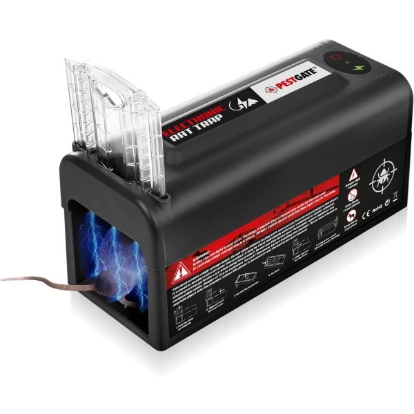 Exterminador eléctrico para roedores, eficiente y de alto voltaje, 6000-9000 V, trampa eléctrica para ratas interiores con función antiescape y control no tóxico sin químicos adecuado para