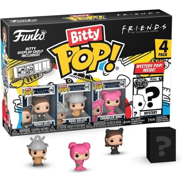 Funko Bitty Pop! Friends Mini juguetes coleccionables paquete de 4 – Colección de disfraces de Halloween Monica Geller, Ross Geller, Chandler Bing & Mystery Chase figura (los estilos pueden variar)