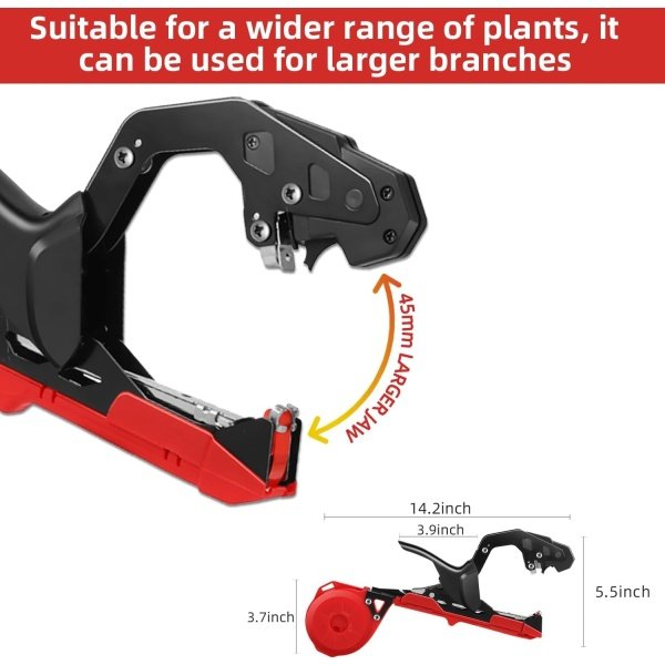 Suca Máquina de atar plantas, herramienta ligera de cinta para atar enredaderas rápidamente, pistola cónica para atar plantas con cintas y grapas, color rojo - Imagen 2