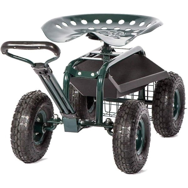Peach Tree - Carrito de jardín, asiento de trabajo rodante con bandeja de herramientas, scooter resistente, plantación de jardinería