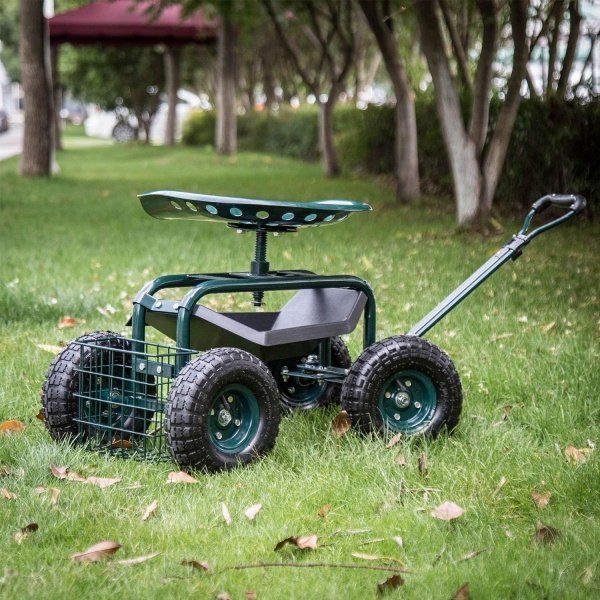 Peach Tree - Carrito de jardín, asiento de trabajo rodante con bandeja de herramientas, scooter resistente, plantación de jardinería - Image 3