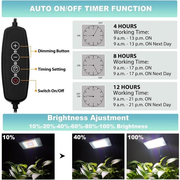 LBW Luz de cultivo con soporte, luz LED de espectro completo para plantas de interior, lámpara de cultivo de suelo con trípode ajustable de 63 pulgadas, temporizador de 4 horas, 8 horas/12 horas, 6 - Imagen 3