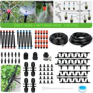 MIXC Kit de riego por goteo micro de invernadero de 226 pies, sistema de riego automático para plantas de nebulización de patio, con manguera de riego de 1/4 de pulgada y 1/2 pulgada, boquilla
