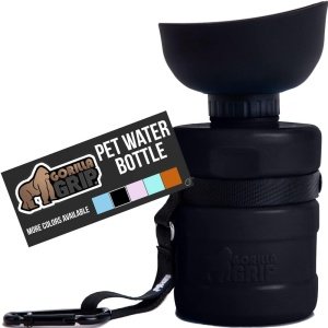 Gorilla Grip Botella de agua portátil para perros sin derrames con cuenco integrado, dispensador de bebidas de silicona de grado alimenticio a prueba de fugas para mascotas, entrenamiento de paseo de