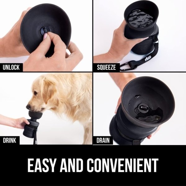 Gorilla Grip Botella de agua portátil para perros sin derrames con cuenco integrado, dispensador de bebidas de silicona de grado alimenticio a prueba de fugas para mascotas, entrenamiento de paseo de - Imagen 2