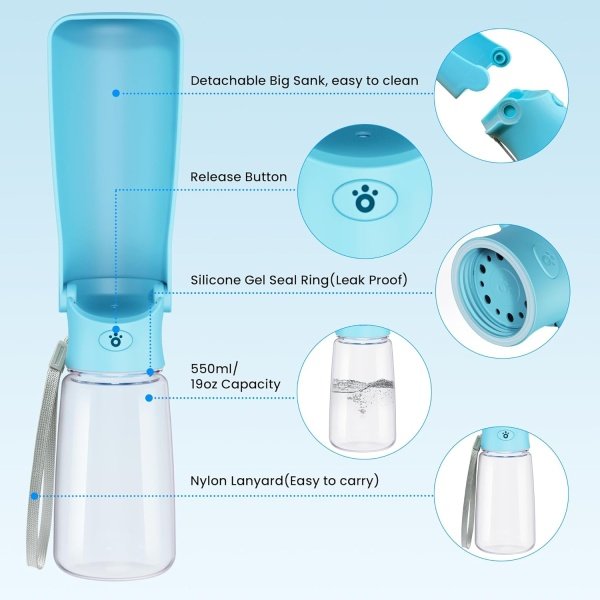 Dispensador portátil de botella de agua para perros [a prueba de fugas y plegable] Botella de agua de viaje para perros, accesorios para cachorros, perros pequeños, medianos y grandes, botellas de agua para mascotas, para caminar al aire libre, senderismo, 19 onzas - Image 2