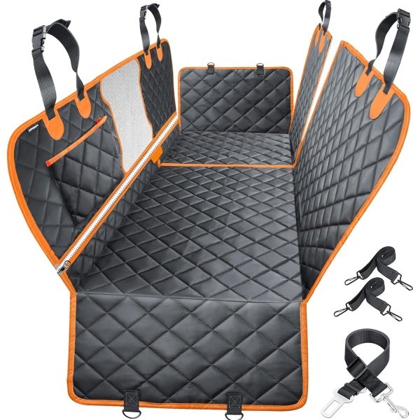 URPOWER Funda de asiento convertible 4 en 1 para perro, 100% impermeable, funda de asiento antideslizante para perro, hamaca 600D, resistente a los arañazos, funda de asiento para mascotas, asiento trasero con ventana de malla para automóviles, camiones y SUV