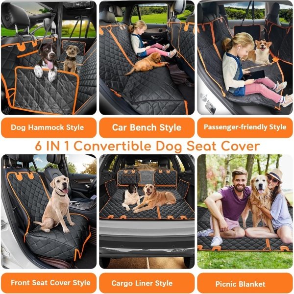URPOWER Funda de asiento convertible 4 en 1 para perro, 100% impermeable, funda de asiento antideslizante para perro, hamaca 600D, resistente a los arañazos, funda de asiento para mascotas, asiento trasero con ventana de malla para automóviles, camiones y SUV - Imagen 2
