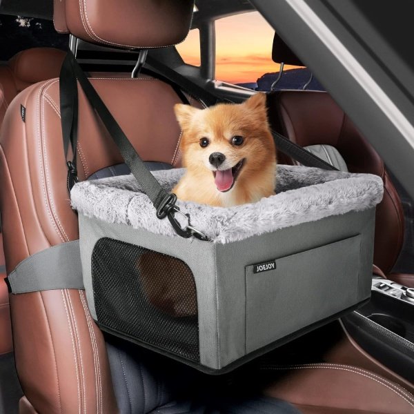 JOEJOY Asiento elevador de lujo para perros con marco de metal resistente y correa de seguridad para mascotas pequeñas de hasta 20 libras, asiento portátil de automóvil para cachorros con cojín grueso
