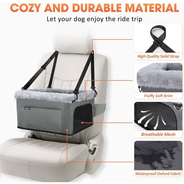 JOEJOY Asiento elevador de lujo para perros con marco de metal resistente y correa de seguridad para mascotas pequeñas de hasta 20 libras, asiento portátil de automóvil para cachorros con cojín grueso - Image 3