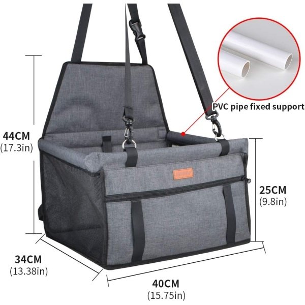 SWIHELP Asiento de coche para perro, asiento elevador portátil para mascotas con correa de seguridad con clip y marco de PVC, anticolapso, perfecto para mascotas pequeñas - Image 2