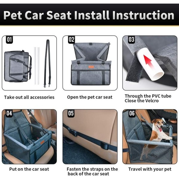 SWIHELP Asiento de coche para perro, asiento elevador portátil para mascotas con correa de seguridad con clip y marco de PVC, anticolapso, perfecto para mascotas pequeñas - Image 3