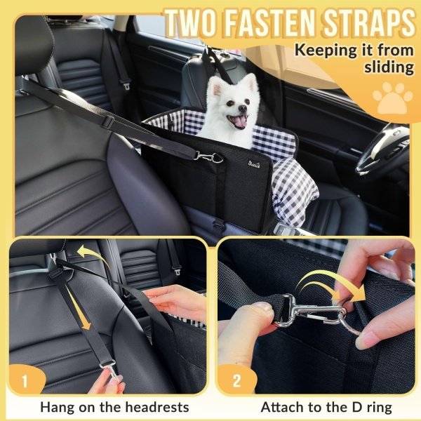 SlowTon Asiento de automóvil para perro de consola – Asiento elevador portátil para perros pequeños, asiento de automóvil para mascotas anticolapso con cinturón de seguridad de cojín suave, soporta - Imagen 2