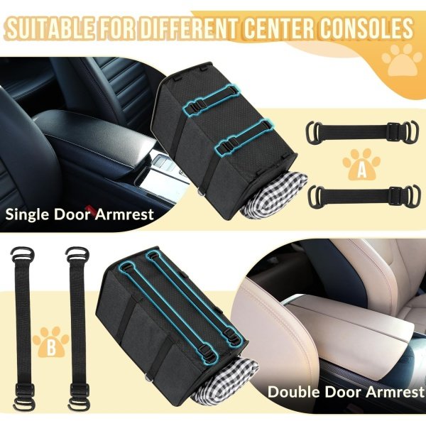 SlowTon Asiento de automóvil para perro de consola – Asiento elevador portátil para perros pequeños, asiento de automóvil para mascotas anticolapso con cinturón de seguridad de cojín suave, soporta - Imagen 3