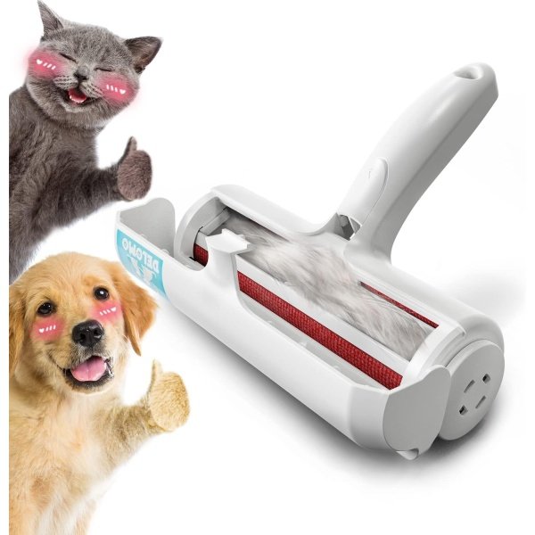 Removedor de pelo de mascotas – Rodillo de pelusa para pelo de mascotas – Removedor de pelo de gatos y perros para sofá, muebles, alfombras, asiento de coche, rodillo reutilizable con base de
