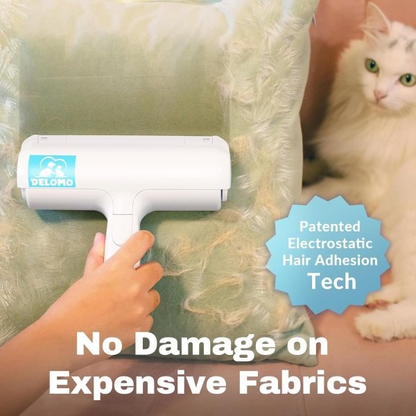 Removedor de pelo de mascotas – Rodillo de pelusa para pelo de mascotas – Removedor de pelo de gatos y perros para sofá, muebles, alfombras, asiento de coche, rodillo reutilizable con base de - Imagen 2