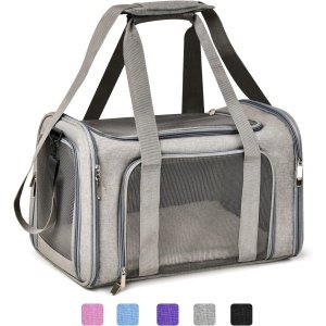 Henkelion Transportador para gatos para perros pequeños y medianos, perros de hasta 15 libras, aprobado por la TSA Airline, transportador de perros pequeños, de lado suave, plegable, para cachorros, color gris